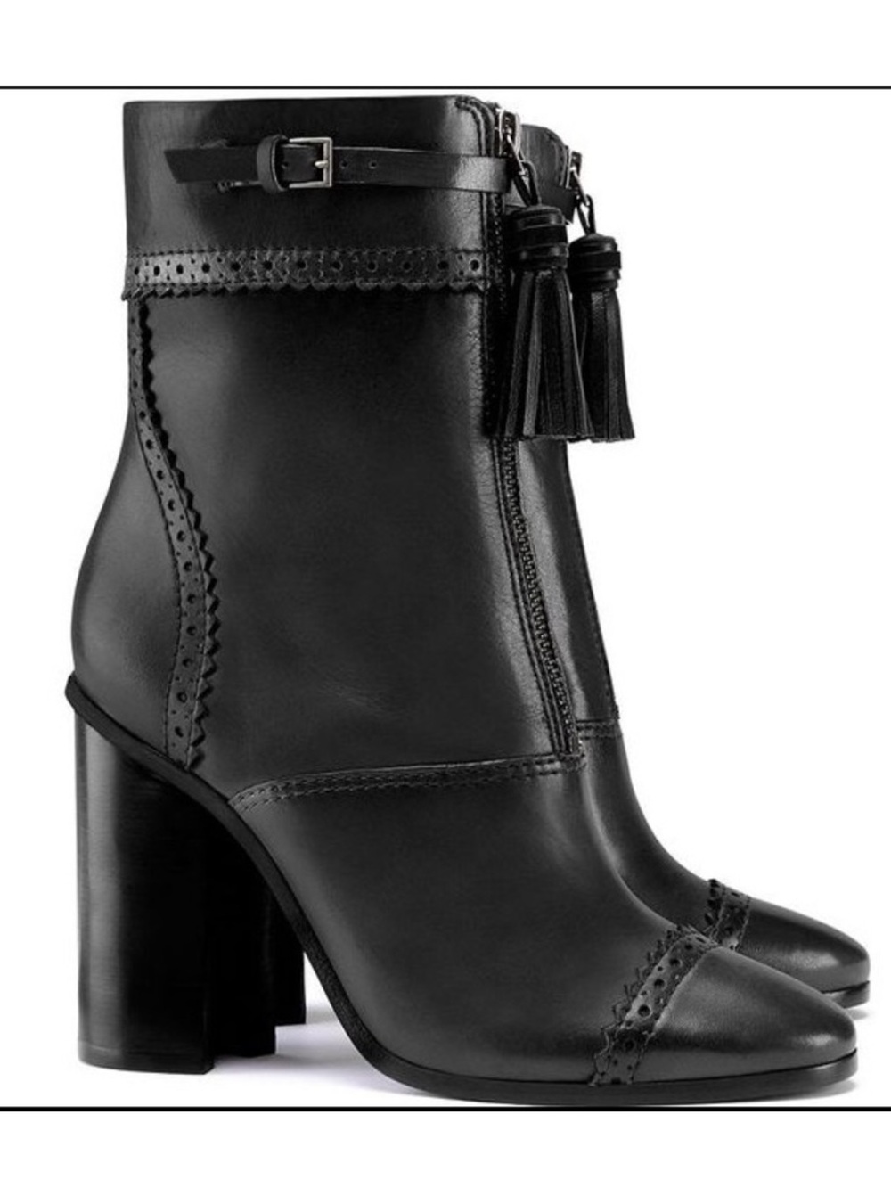 Tory Burch Huxley Black Tassel Leather Booties Size 5.5 Fall Boots Luxury
